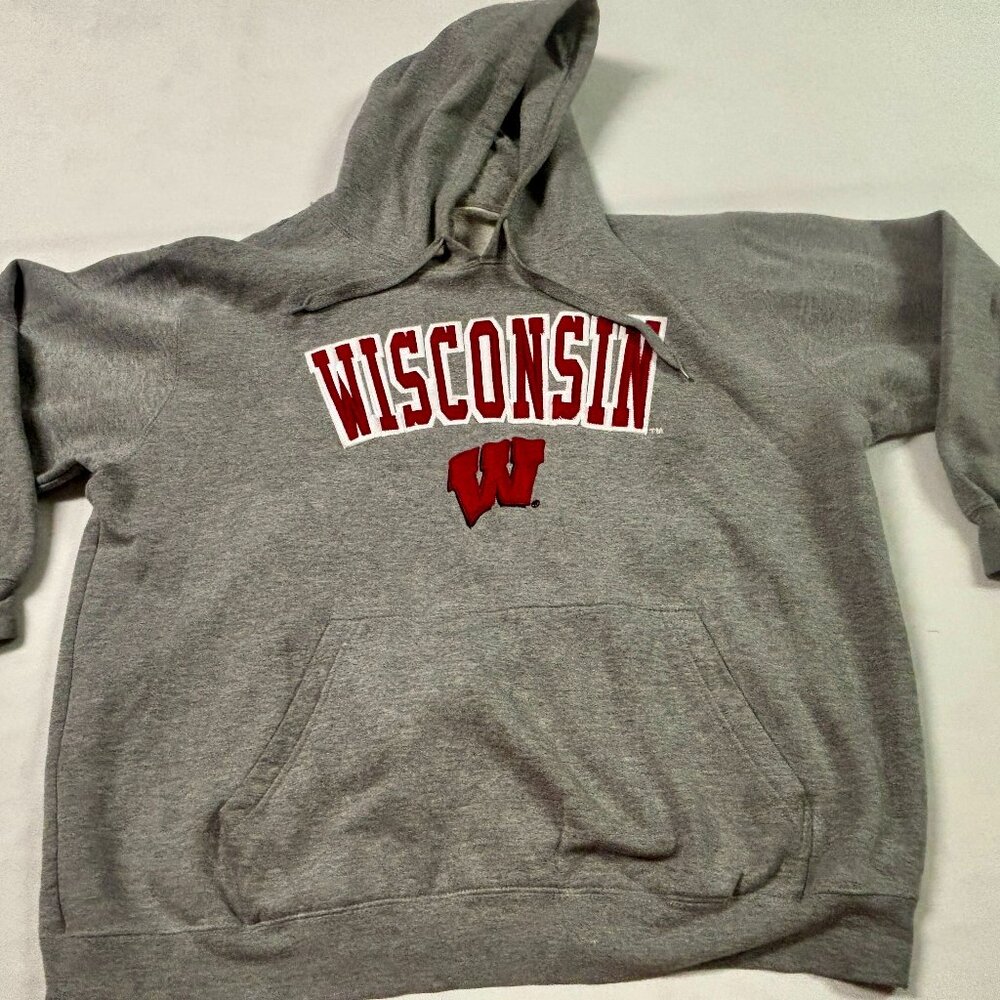 ~~WISCONSIN BADGERS BUCKY EMBROIDERED HOODIE  BEST WISCONSIN BADGERS VINTAGE/CLA